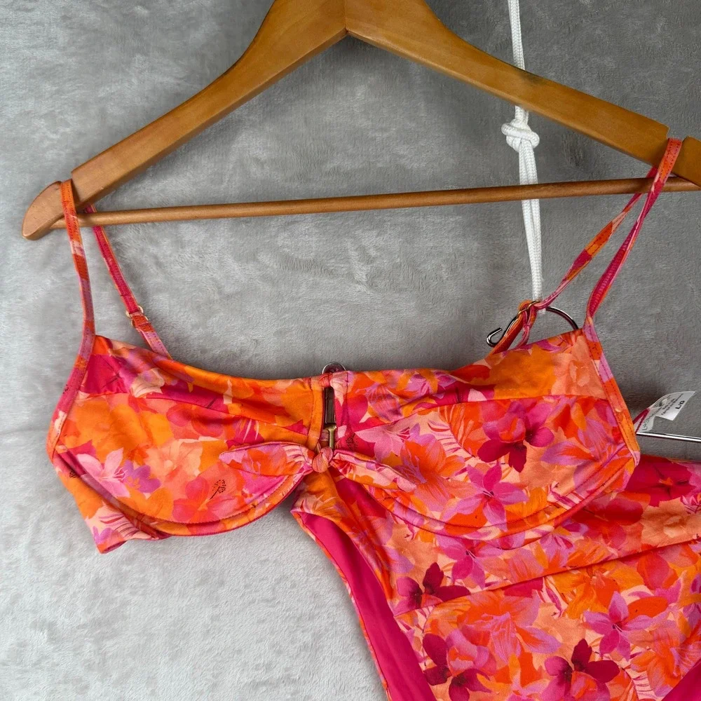 L*Space Rose Top Jack Bikini Set Floral Pink Orange Large and XL NEW